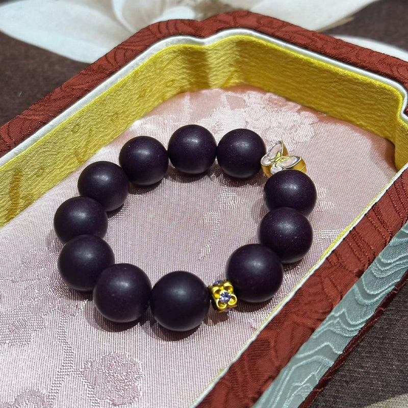 Violet DreamR-B08 丨Handmade Spine Date Seed Botanical Incense Bead Bracelet with Enamel Butterfly Accents