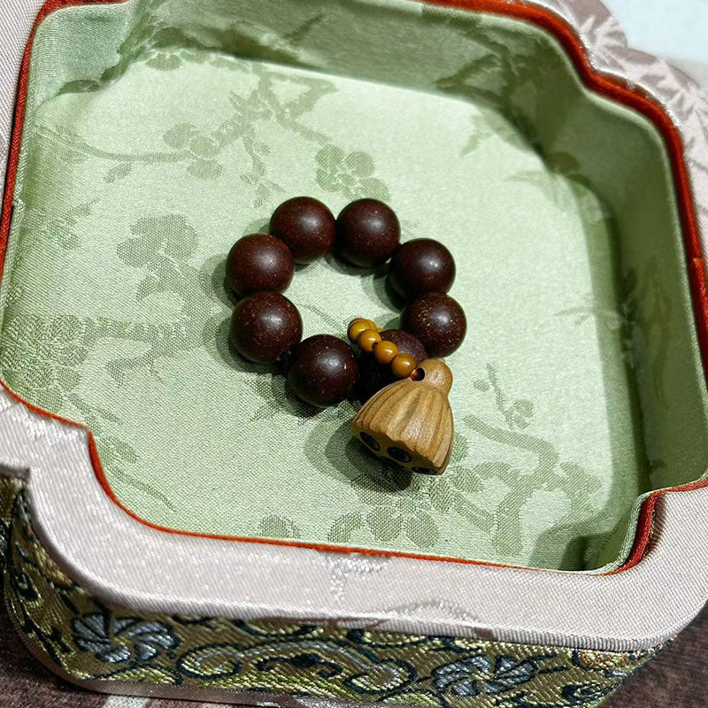 Multi-Herb Scent R-B82丨Handcrafted Ancient Chinese Warm Herbal Hand Twist Strand Mild Multi-Herb Aroma Smooth Warm Brown Hand Rolled Scent Beads Delicate Carved Boxwood Lotus Pod