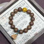 Xi Ji Ancient Scent R-B09丨Handmade Ancient Xi Ji Formula Woody Incense Bead Bracelet with Lacquer Beads & Peach Wood Lotus Pendant