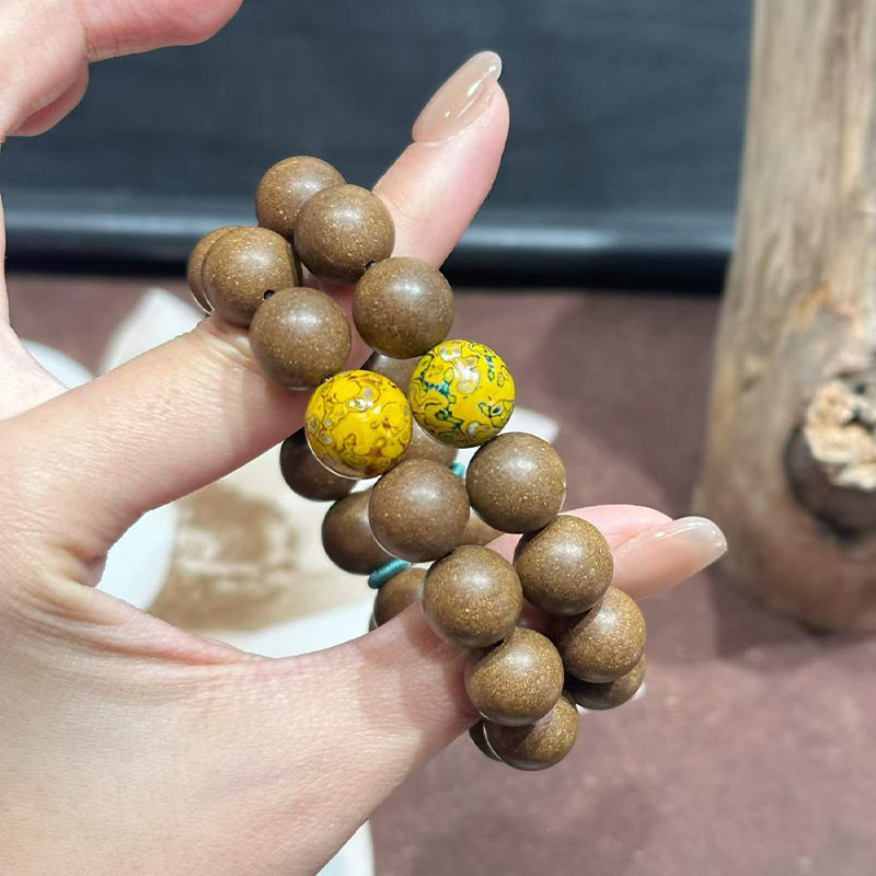 Xi Ji Ancient Scent R-B09丨Handmade Ancient Xi Ji Formula Woody Incense Bead Bracelet with Lacquer Beads & Peach Wood Lotus Pendant