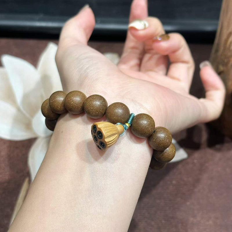 Xi Ji Ancient Scent R-B09丨Handmade Ancient Xi Ji Formula Woody Incense Bead Bracelet with Lacquer Beads & Peach Wood Lotus Pendant