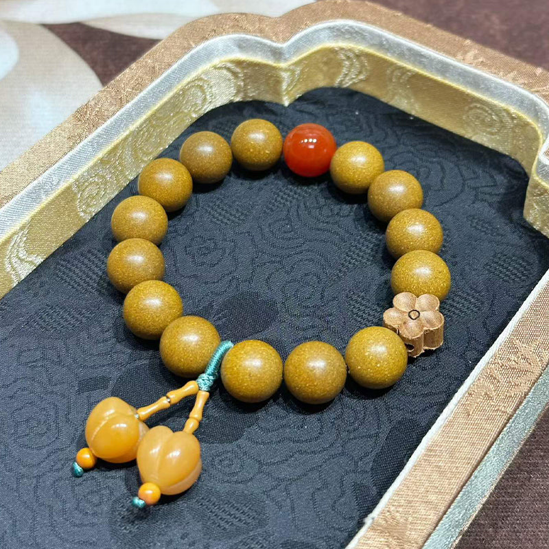 Gardenia Bloom R-B10丨Vintage Oriental Fresh Floral Scent Wristband Carved Plum & Osmanthus Bud Decor
