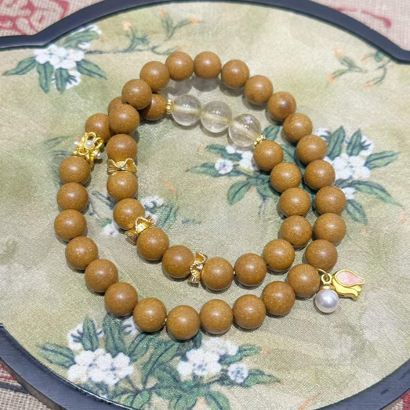 Summer Gardenia R-B11丨Gardenia Floral Incense Bead Double Loop Bracelet Crystal Accents
