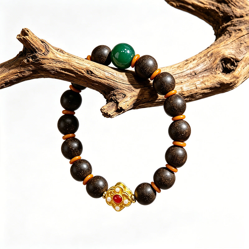 Jade Breeze R-B04丨 Chinese Agarwood Sandalwood Fragrance Bracelet Green Agate