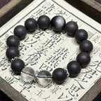 Stellar Bloom R-B15丨Handcrafted Rose Hibiscus Botanical Incense Bead Bracelet with Silver Obsidian & Clear Crystal Accents