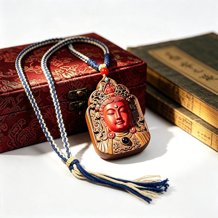 High-end custom-made · Red-inlaid Guanyin - Projection Stone