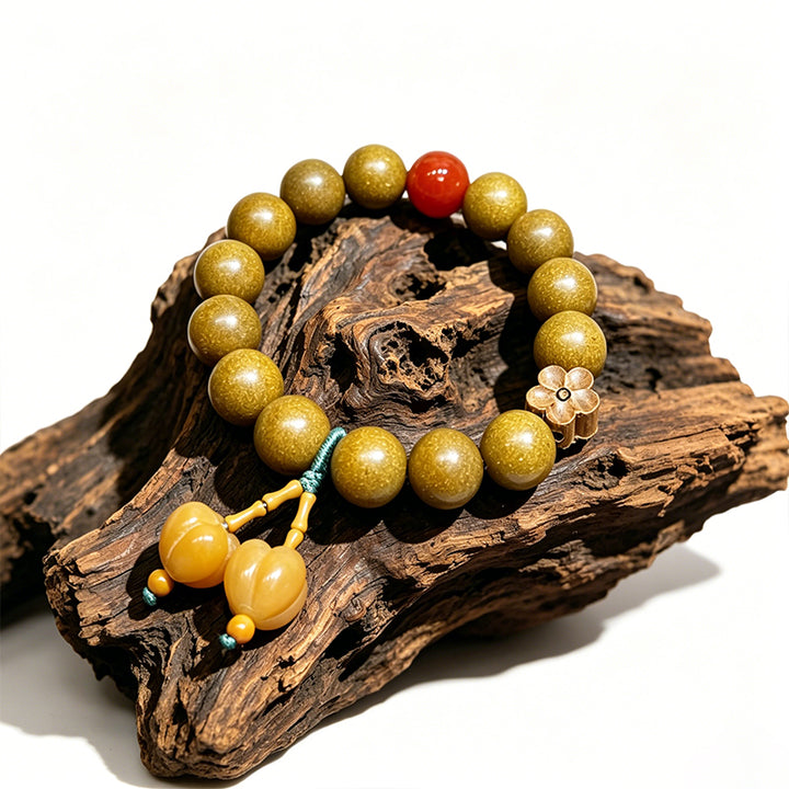 Gardenia Bloom R-B10丨Vintage Oriental Fresh Floral Scent Wristband Carved Plum & Osmanthus Bud Decor