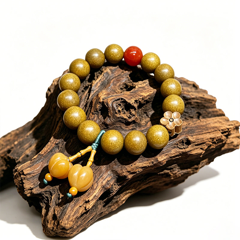 Gardenia Bloom R-B10丨Vintage Oriental Fresh Floral Scent Wristband Carved Plum & Osmanthus Bud Decor