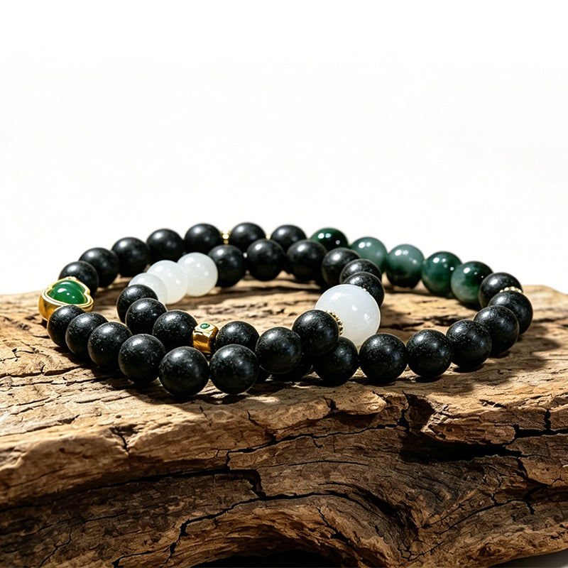 Mist Jade R-B18 丨Multi Root Herb Fragrance Dual Loop Bead Wrist Ornament White Jade Decor