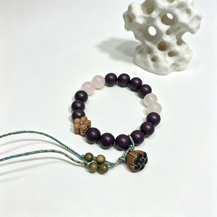 Night Soft R-B43丨Evening Hush Scent Matte Deep Purple Plant Aroma Wrist Beads with Pink Jade Sandalwood Lotus Pod Accents