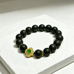 Pine Wood Whisper R-B44丨 Pine Wood Whisper Ancient Forest Blended Plant Aroma Wrist Beads with Gold Inlaid Green Jade Clover Accents