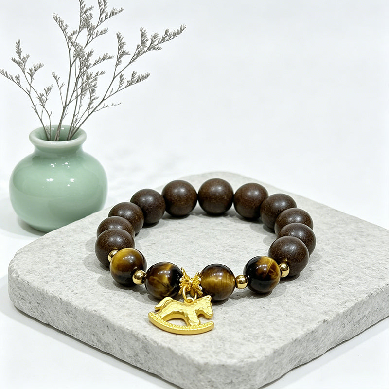 Oriental Zen Scented Bead Bracelet Tiger Eye Gold Horse