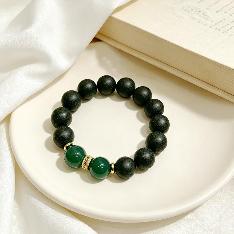 Mountain Wood R-B50丨Fresh Pine Cypress Woody Scent Herb Herbal Botanical Incense Bead Bracelet Matte Dark Beads Green Jade Gilded Decor