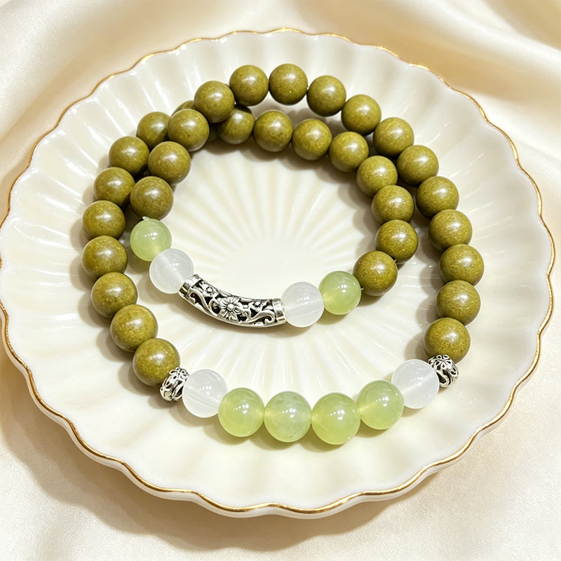 Verdant Jiangnan R-B51丨Artisan Aromatic Bracelet Featuring Hetian Jade, Jasmine & Green Tea Resin Beads