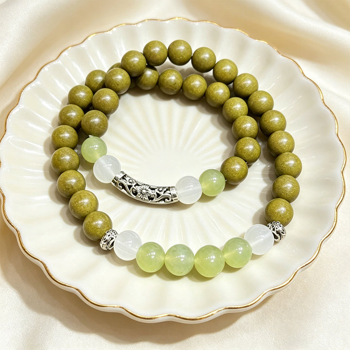 Verdant Jiangnan R-B51丨Artisan Aromatic Bracelet Featuring Hetian Jade, Jasmine & Green Tea Resin Beads