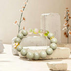 Cozy R-B57 丨Warm Herb Incense Bead Bracelet Bean Green Beads Rose Quartz Gold Decor Blended Cinnamon & Mugwort Botanicals