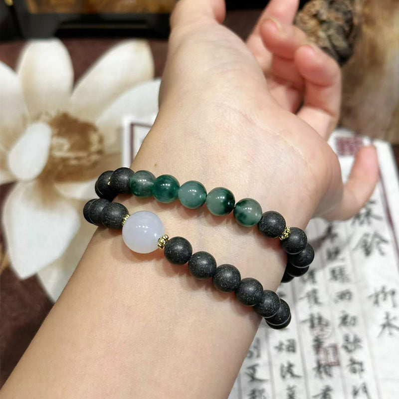 Mist Jade R-B18 丨Multi Root Herb Fragrance Dual Loop Bead Wrist Ornament White Jade Decor