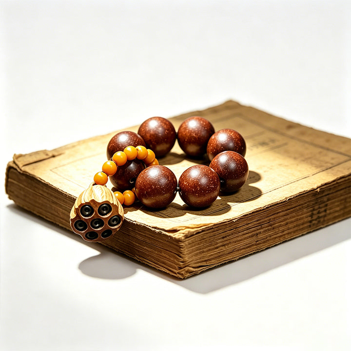 Pei Tang Twist R-B14 丨Handcrafted Ginseng Botanical  Bead Ornament with Boxwood Lotus