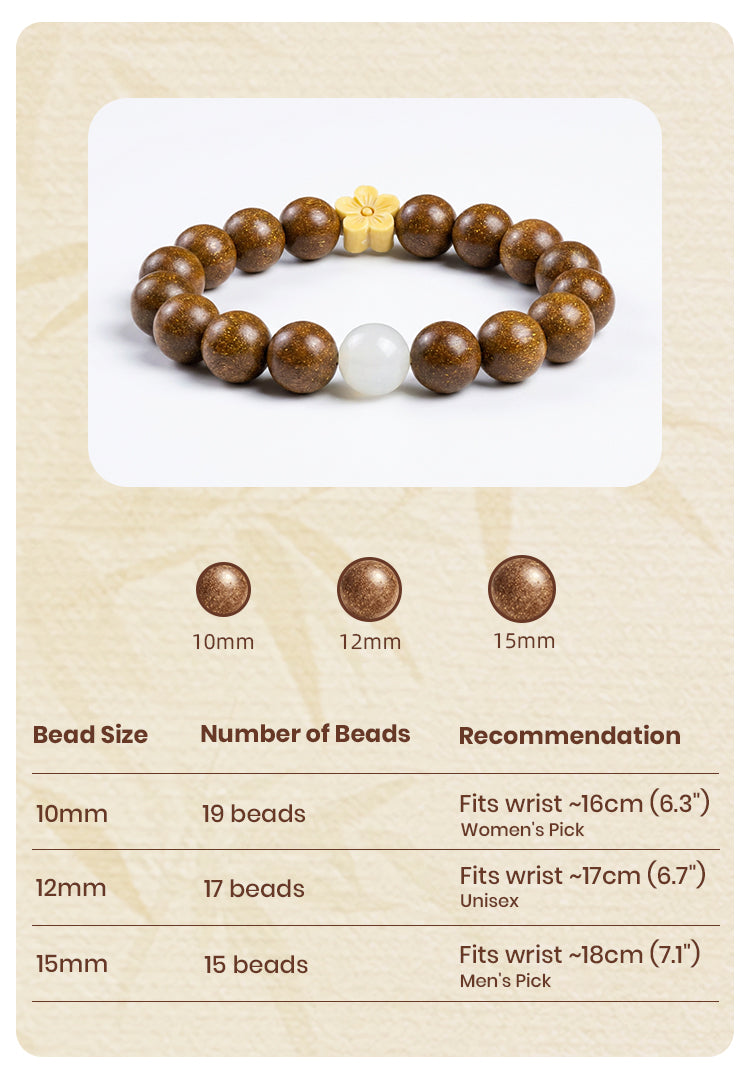 Moonlight Garden R-B22 丨Handmade Gardenia Incense Bead Bracelet with Pale Yellow Chalcedony & Boxwood Plum