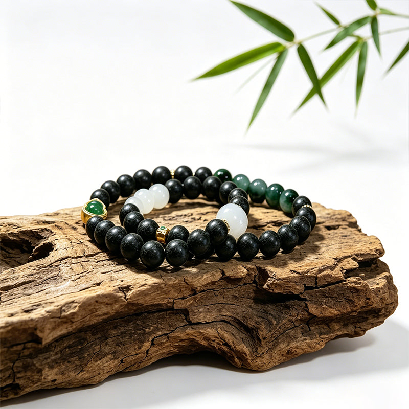 Mist Jade R-B18 丨Multi Root Herb Fragrance Dual Loop Bead Wrist Ornament White Jade Decor