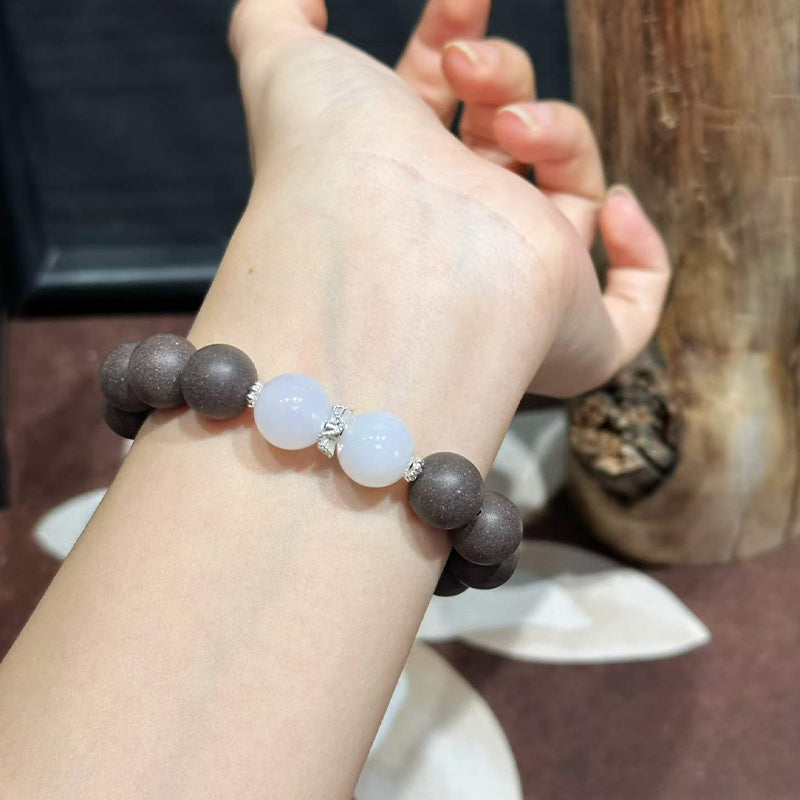 Mountain Hush R-B21 丨 Natural Rose Hibiscus Woody Floral Scent Translucent White Agate Silver Spacers  Vintage Daily Wear