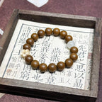 Moonlight Garden R-B22 丨Handmade Gardenia Incense Bead Bracelet with Pale Yellow Chalcedony & Boxwood Plum
