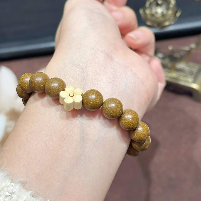 Moonlight Garden R-B22 丨Handmade Gardenia Incense Bead Bracelet with Pale Yellow Chalcedony & Boxwood Plum