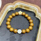 Moonlight Garden R-B22 丨Handmade Gardenia Incense Bead Bracelet with Pale Yellow Chalcedony & Boxwood Plum