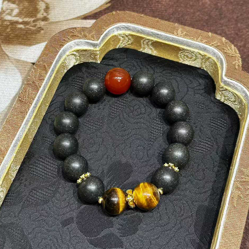 Ebony Hush R-B29丨Handmade Earthy Botanical Incense Bead Bracelet  Beads Red Agate Tiger Eye
