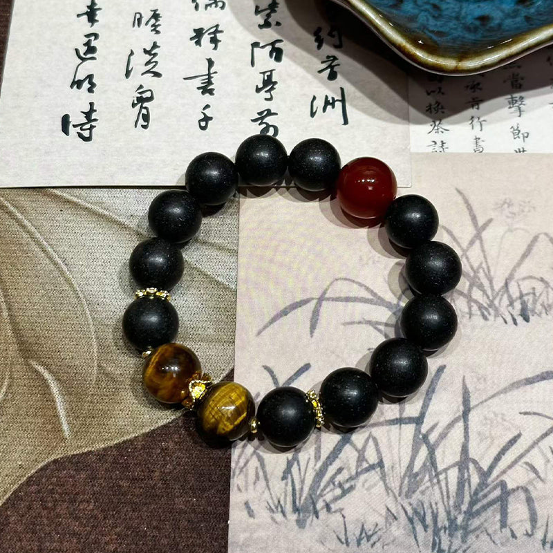 Ebony Hush R-B29丨Handmade Earthy Botanical Incense Bead Bracelet  Beads Red Agate Tiger Eye