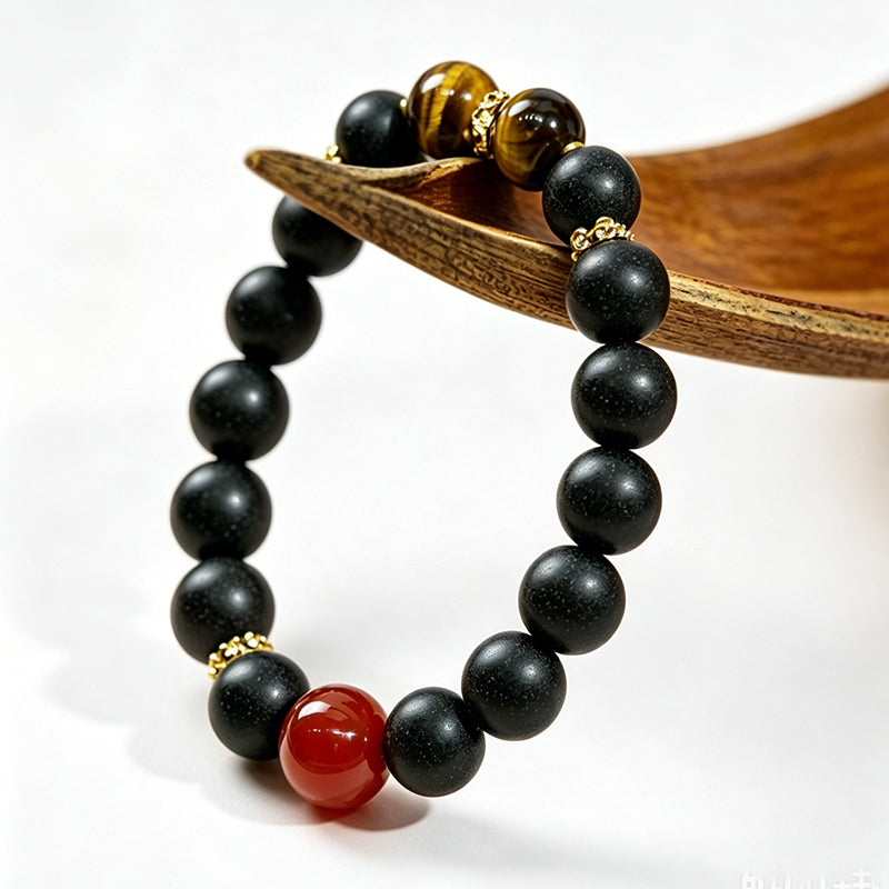 Ebony Hush R-B29丨Handmade Earthy Botanical Incense Bead Bracelet  Beads Red Agate Tiger Eye