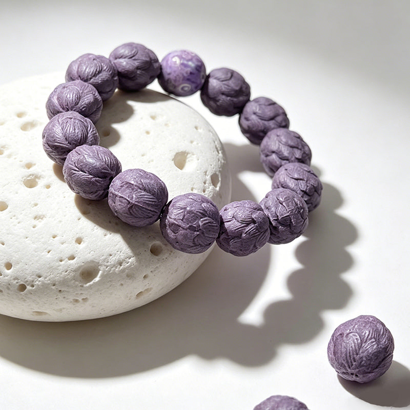 Moonlight Purple Aroma Incense Bracelet | Zen Style Lacquer Lotus Beaded Jewelry