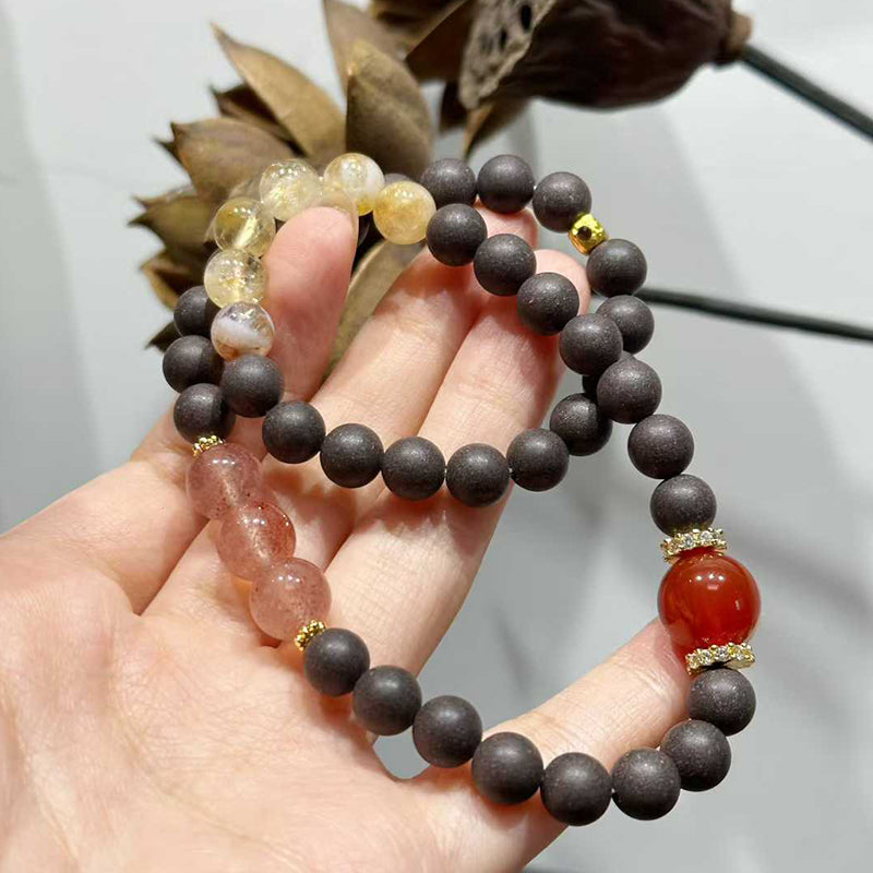 Hibiscus Iris R-B34丨Hibiscus Bloom Botanical Incense Bead Bracelet Red Agate Strawberry Crystal