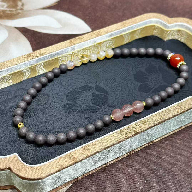 Hibiscus Iris R-B34丨Hibiscus Bloom Botanical Incense Bead Bracelet Red Agate Strawberry Crystal