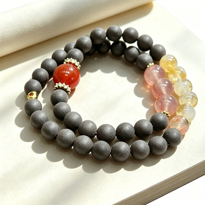 Hibiscus Iris R-B34丨Hibiscus Bloom Botanical Incense Bead Bracelet Red Agate Strawberry Crystal