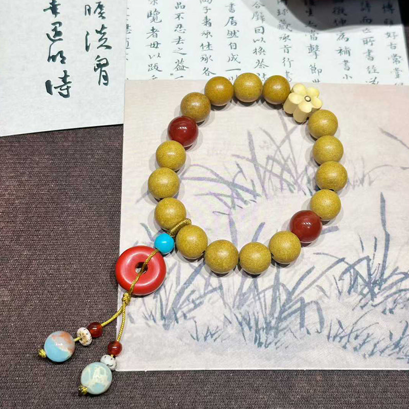 Pear Chamber Incense R-B35丨Bookish Pear Agarwood Fragrance Boxwood Wrist Beads Chinese Style Scented Wrist Ornament Ceramic Tassel Details