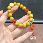 Pear Chamber Incense R-B35丨Bookish Pear Agarwood Fragrance Boxwood Wrist Beads Chinese Style Scented Wrist Ornament Ceramic Tassel Details
