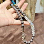 Hibiscus Iris R-B34丨Artisan Botanical Bead Wrap Bracelet Featuring White Crystal & Blue Tiger's Eye