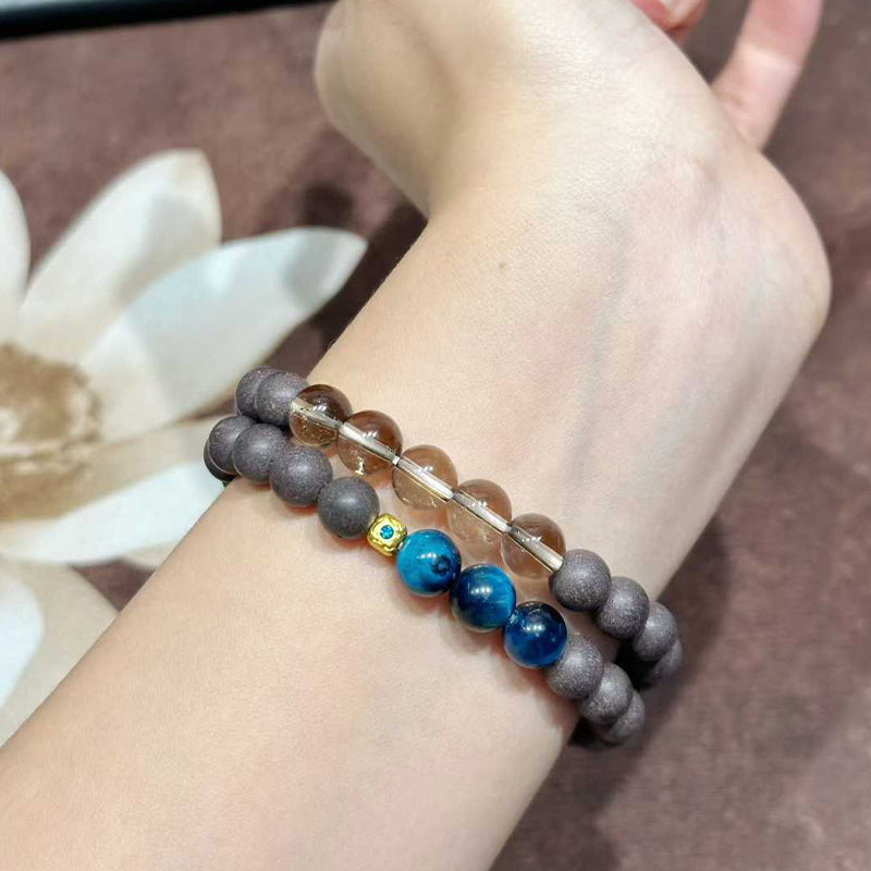 Hibiscus Iris R-B34丨Artisan Botanical Bead Wrap Bracelet Featuring White Crystal & Blue Tiger's Eye