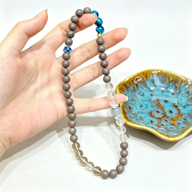 Hibiscus Iris R-B34丨Artisan Botanical Bead Wrap Bracelet Featuring White Crystal & Blue Tiger's Eye
