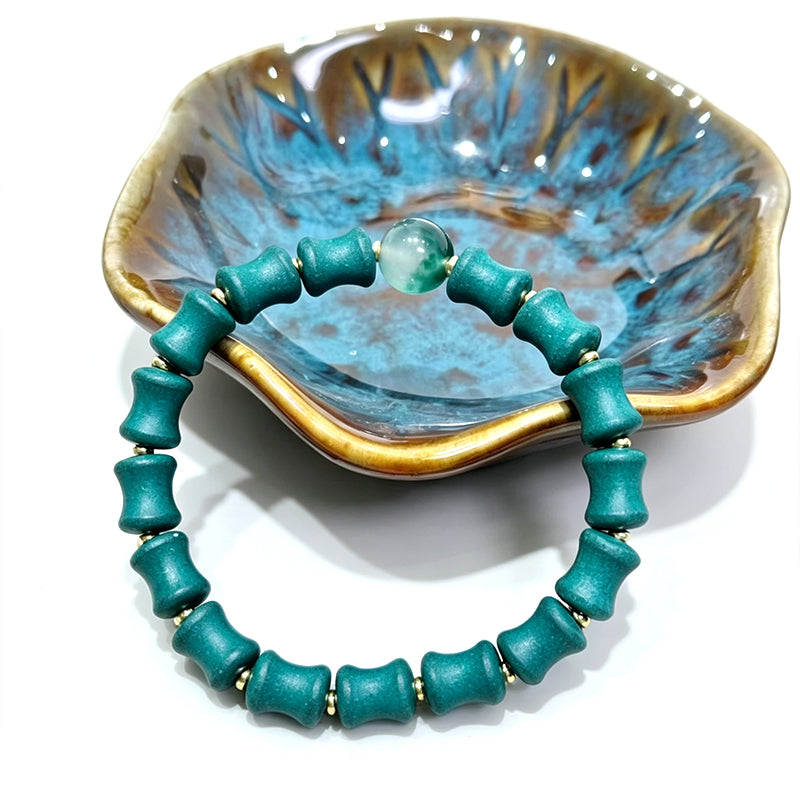 Matte Dark Green Bamboo Joint Aroma Bead Wrist R-B39 丨 Band with Green Chalcedony