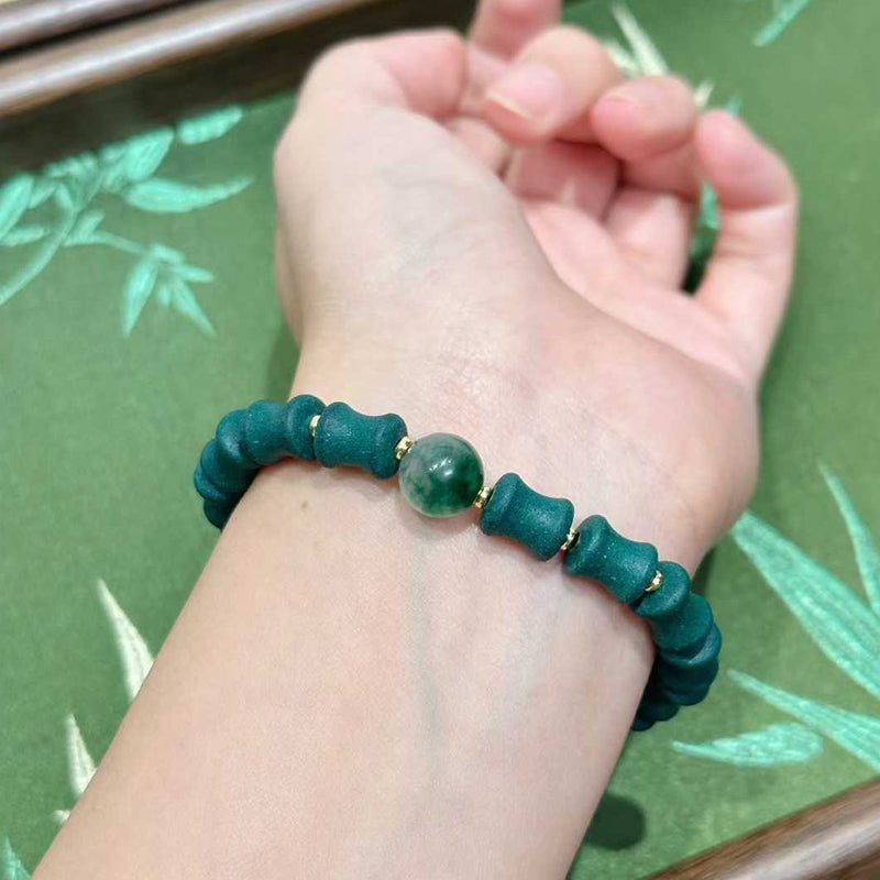 Matte Dark Green Bamboo Joint Aroma Bead Wrist R-B39 丨 Band with Green Chalcedony