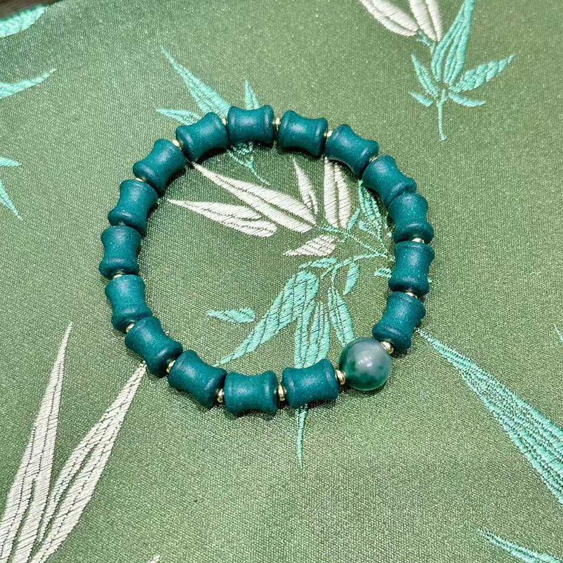Matte Dark Green Bamboo Joint Aroma Bead Wrist R-B39 丨 Band with Green Chalcedony