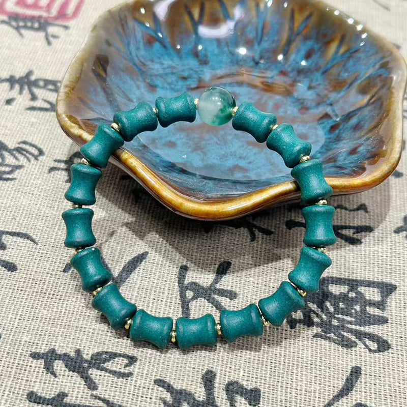 Matte Dark Green Bamboo Joint Aroma Bead Wrist R-B39 丨 Band with Green Chalcedony