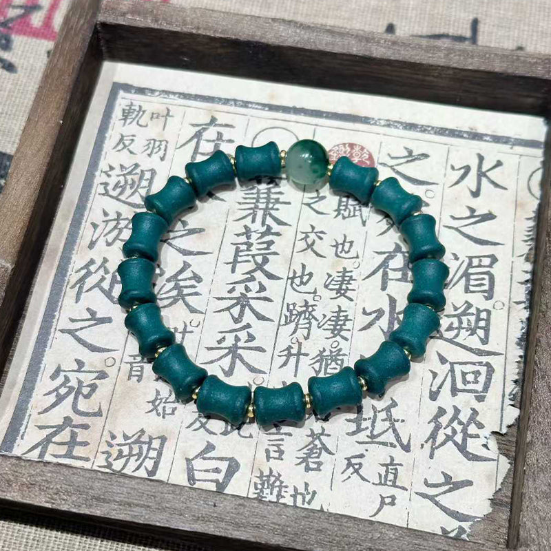 Matte Dark Green Bamboo Joint Aroma Bead Wrist R-B39 丨 Band with Green Chalcedony