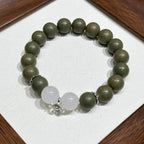 Wutong Warm R-B41丨Warm Spicy Woody Teal Aroma Wrist Beads White Jade Moonstone Detail