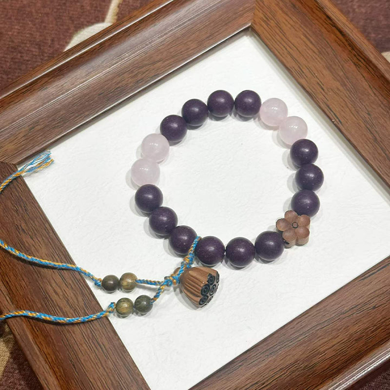 Night Soft R-B43丨Evening Hush Scent Matte Deep Purple Plant Aroma Wrist Beads with Pink Jade Sandalwood Lotus Pod Accents