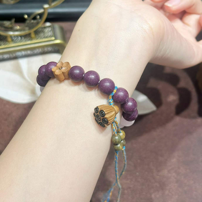 Night Soft R-B43丨Evening Hush Scent Matte Deep Purple Plant Aroma Wrist Beads with Pink Jade Sandalwood Lotus Pod Accents