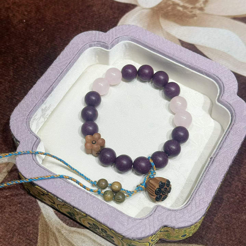 Night Soft R-B43丨Evening Hush Scent Matte Deep Purple Plant Aroma Wrist Beads with Pink Jade Sandalwood Lotus Pod Accents