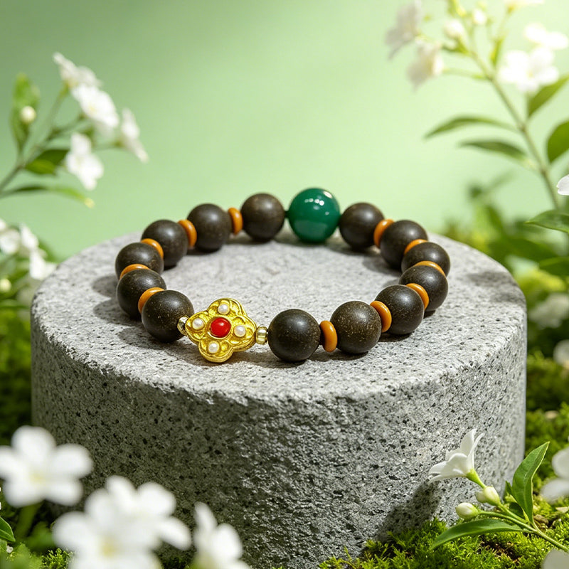 Jade Breeze R-B04丨 Chinese Agarwood Sandalwood Fragrance Bracelet Green Agate